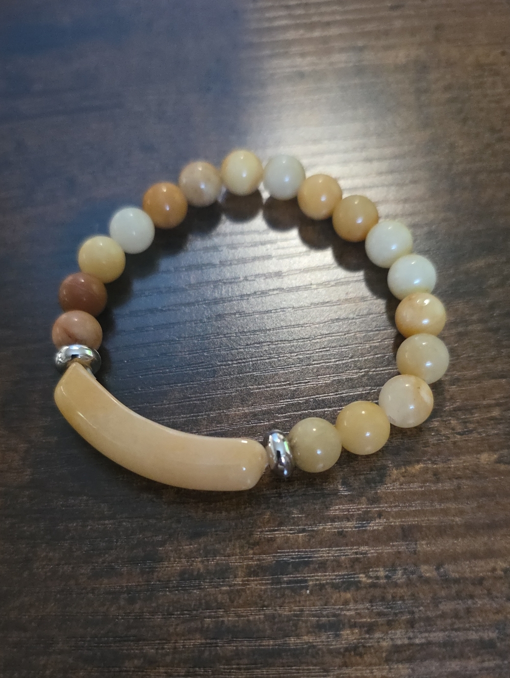 Yellow Beaded Stretch Bracelet with Curved Accent